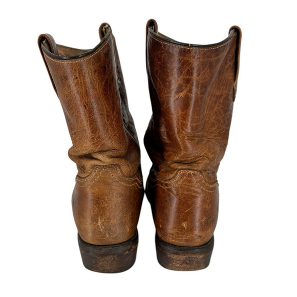 Vintage Double H Western Distressed Rustic Brown Leather Cowboy Boots Size 9 - Picture 6 of 11